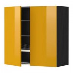 МЕТОД Навесной шкаф с посуд суш/2 дврц - 80x80 см, Ерста глянцевый желтый, под дерево черный