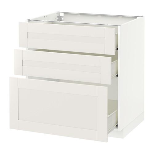 МЕТОД / ФОРВАРА Напольный шкаф с 3 ящиками - белый, Сэведаль белый, 80x60 см