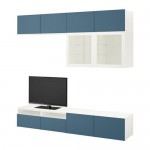 БЕСТО Шкаф для ТВ, комбин/стеклян дверцы - белый Вальвикен/темно-синий прозрачное стекло, направляющие ящика,нажимные БЕСТО Шкаф для ТВ, комбин/стеклян дверцы - белый Вальвикен/темно-синий прозрачное стекло, направляющие ящика,нажимные