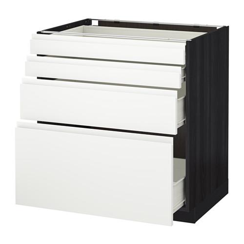 МЕТОД / ФОРВАРА Напольн шкаф 4 фронт панели/4 ящика - под дерево черный, Воксторп белый, 80x60 см