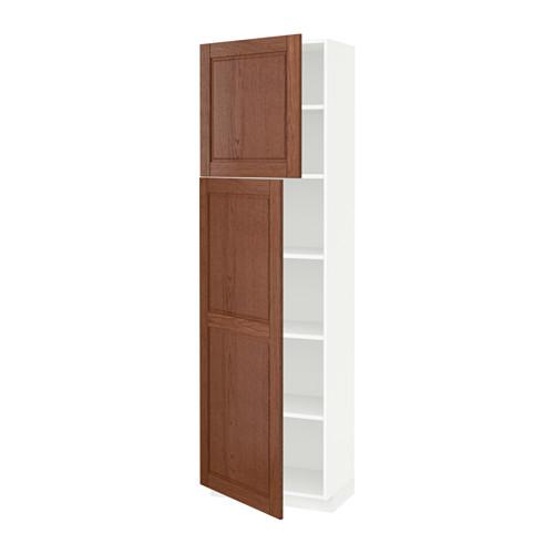МЕТОД Высокий шкаф с полками/2 дверцы - белый, Филипстад коричневый, 60x37x200 см
