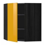 МЕТОД Угловой навесной шкаф с полками - 68x80 см, Ерста глянцевый желтый, под дерево черный