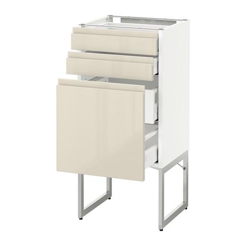 МЕТОД / МАКСИМЕРА Напольн шкаф 3фронт пнл/2низ/2ср ящ - белый, Воксторп глянцевый светло-бежевый, 40x37x60 см МЕТОД / МАКСИМЕРА Напольн шкаф 3фронт пнл/2низ/2ср ящ - белый, Воксторп глянцевый светло-бежевый, 40x37x60 см