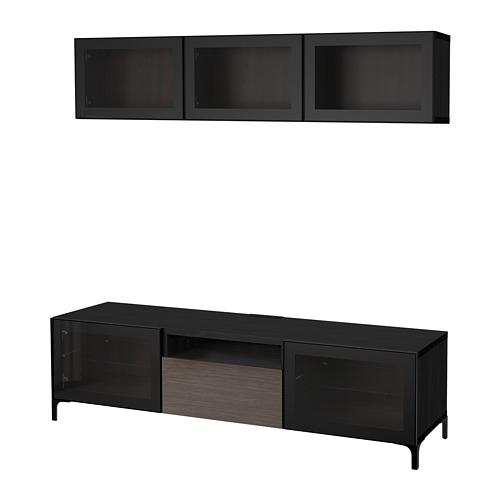 BESTÅ шкаф для ТВ, комбин/стеклян дверцы серый