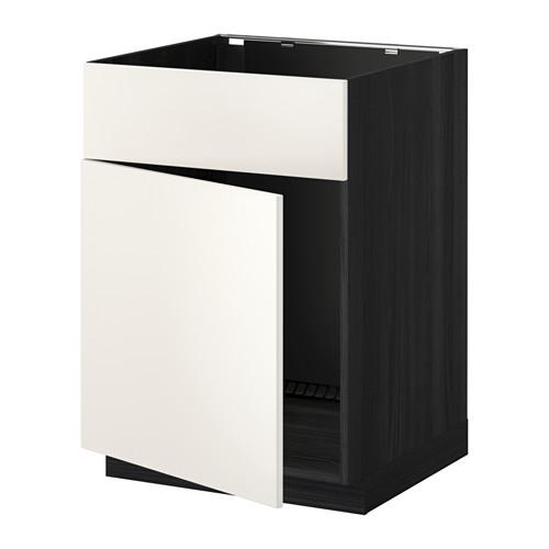 МЕТОД Напольный шкаф п-мойку с дв/фр пнл - под дерево черный, Веддинге белый МЕТОД Напольный шкаф п-мойку с дв/фр пнл - под дерево черный, Веддинге белый