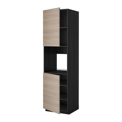 МЕТОД Высок шкаф д/духовки/2дверцы/полки - 60x60x220 см, Брокхульт под грецкий орех светло-серый, под дерево черный