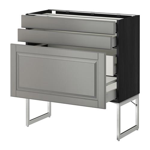 МЕТОД / МАКСИМЕРА Напольн шкаф 3фронт пнл/2низ/2ср ящ - под дерево черный, Будбин серый, 80x37x60 см