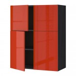 МЕТОД Навесной шкаф с полками/4дверцы - под дерево черный, Ерста глянцевый оранжевый МЕТОД Навесной шкаф с полками/4дверцы - под дерево черный, Ерста глянцевый оранжевый