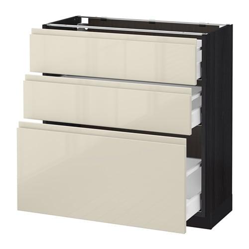 МЕТОД / МАКСИМЕРА Напольный шкаф с 3 ящиками - под дерево черный, Воксторп глянцевый светло-бежевый, 80x37 см