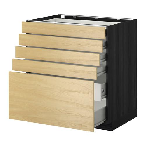 МЕТОД / ФОРВАРА Нплн шк 5фронт/4нзк/2срд ящ - под дерево черный, Тингсрид под березу, 80x60 см