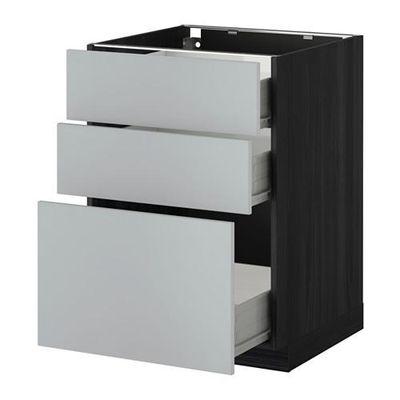 МЕТОД / ФОРВАРА Напольный шкаф с 3 ящиками - 60x60 см, Веддинге серый, под дерево черный МЕТОД / ФОРВАРА Напольный шкаф с 3 ящиками - 60x60 см, Веддинге серый, под дерево черный
