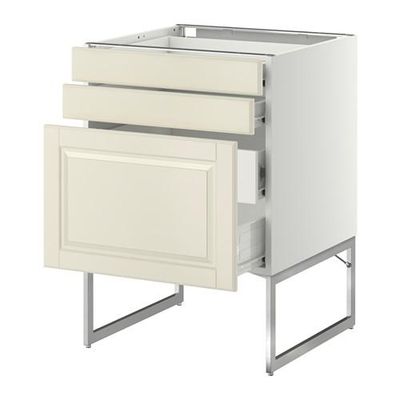 МЕТОД / ФОРВАРА Напольн шкаф 3фронт пнл/2низ/2ср ящ - 60x60x60 см, Будбин белый с оттенком, белый