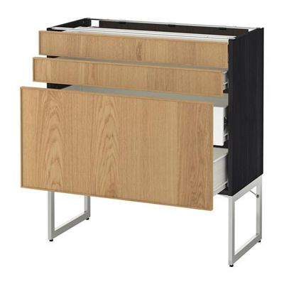 МЕТОД / ФОРВАРА Напольн шкаф 3фронт пнл/2низ/2ср ящ - 80x37x60 см, Экестад дуб, под дерево черный