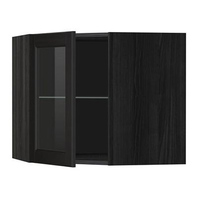 МЕТОД Углов навесн шк с полками/сткл дв - 68x60 см, Лаксарби черно-коричневый, под дерево черный МЕТОД Углов навесн шк с полками/сткл дв - 68x60 см, Лаксарби черно-коричневый, под дерево черный
