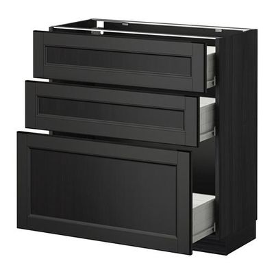 МЕТОД / ФОРВАРА Напольный шкаф с 3 ящиками - 80x37 см, Лаксарби черно-коричневый, под дерево черный МЕТОД / ФОРВАРА Напольный шкаф с 3 ящиками - 80x37 см, Лаксарби черно-коричневый, под дерево черный