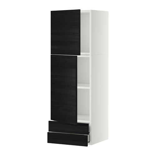 МЕТОД / МАКСИМЕРА Навесной шкаф/2дверцы/2ящика - белый, Тингсрид под дерево черный, 40x120 см