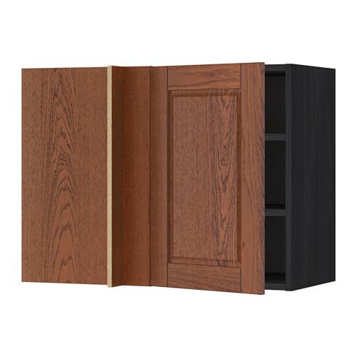 МЕТОД Угловой навесной шкаф с полками - под дерево черный, Филипстад коричневый, 88x37x60 см