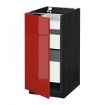 МЕТОД / МАКСИМЕРА Напольный шкаф с 1двр/3ящ - 40x60 см, Рингульт глянцевый красный, под дерево черный