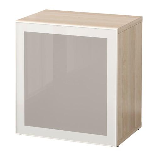 БЕСТО Стеллаж со стеклянн дверью - под беленый дуб/Глассвик белый матовое стекло