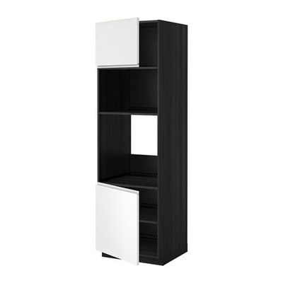 МЕТОД Выс шкаф д/духовки/СВЧ/2 дв/полки - 60x60x200 см, Нодста белый/алюминий, под дерево черный МЕТОД Выс шкаф д/духовки/СВЧ/2 дв/полки - 60x60x200 см, Нодста белый/алюминий, под дерево черный