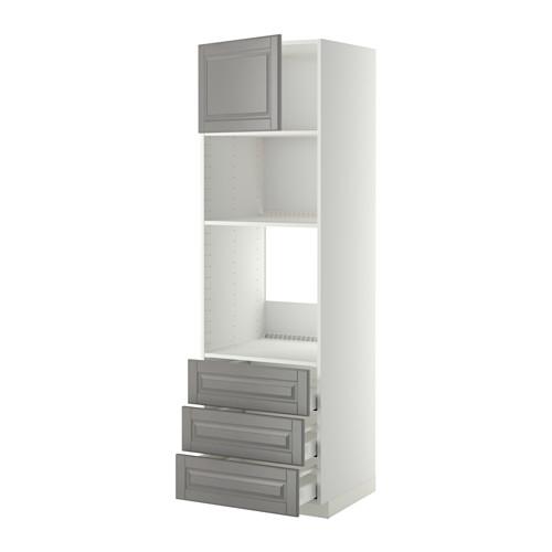 МЕТОД / МАКСИМЕРА Высок шкаф д/духовки/СВЧ/дверца/3ящ - белый, Будбин серый, 60x60x200 см