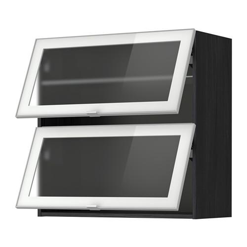 МЕТОД Навесн горизонтал шкаф/2 зерк дверц - под дерево черный, Ютис матовое стекло/алюминий, 80x80 см