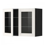 МЕТОД Навесной шкаф с полками/2 стекл дв - 80x60 см, Лаксарби белый, под дерево черный