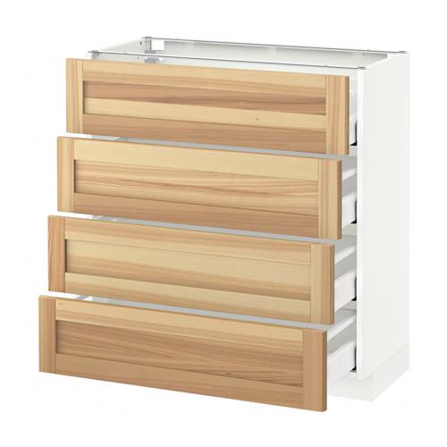 МЕТОД / МАКСИМЕРА Напольн шкаф 4 фронт панели/4 ящика - белый, Торхэмн естественный ясень, 80x37 см МЕТОД / МАКСИМЕРА Напольн шкаф 4 фронт панели/4 ящика - белый, Торхэмн естественный ясень, 80x37 см