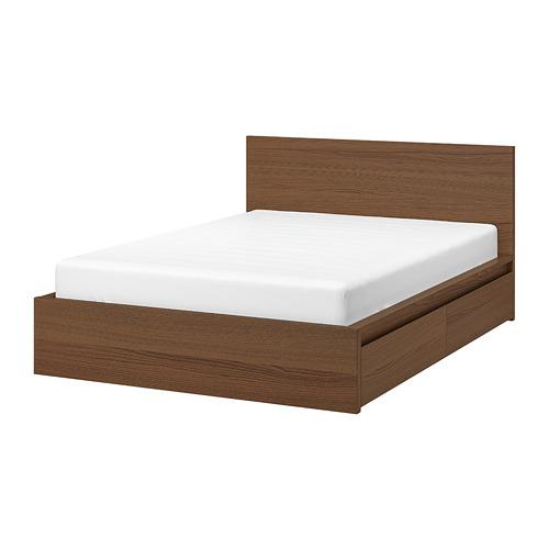 MALM каркас кровати+2 кроватных ящика коричневая морилка ясеневый шпон