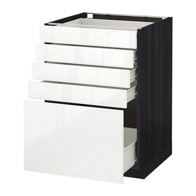 МЕТОД / ФОРВАРА Напольный шкаф с 5 ящиками - 60x60 см, Рингульт глянцевый белый, под дерево черный