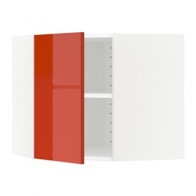 МЕТОД Угловой навесной шкаф с полками - белый, Ерста глянцевый оранжевый, 68x60 см