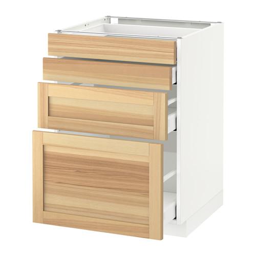 МЕТОД / МАКСИМЕРА Напольн шкаф 4 фронт панели/4 ящика - белый, Торхэмн естественный ясень, 60x60 см МЕТОД / МАКСИМЕРА Напольн шкаф 4 фронт панели/4 ящика - белый, Торхэмн естественный ясень, 60x60 см