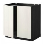 МЕТОД Напольн шкаф д раковины+2 двери - Росдаль белый ясень, под дерево черный МЕТОД Напольн шкаф д раковины+2 двери - Росдаль белый ясень, под дерево черный