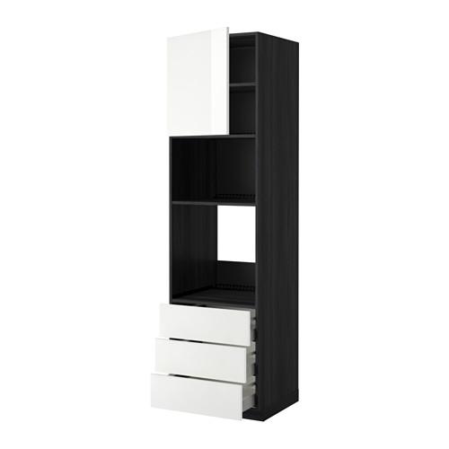 МЕТОД / МАКСИМЕРА Высок шкаф д/духовки/СВЧ/дверца/3ящ - под дерево черный, Рингульт глянцевый белый, 60x60x220 см