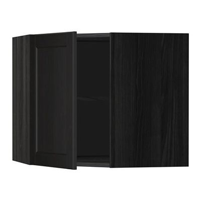 МЕТОД Угловой навесной шкаф с полками - 68x60 см, Лаксарби черно-коричневый, под дерево черный
