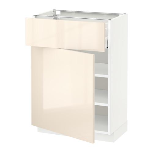 МЕТОД / МАКСИМЕРА Напольный шкаф с ящиком/дверью - 60x37 см, Рингульт глянцевый кремовый, белый