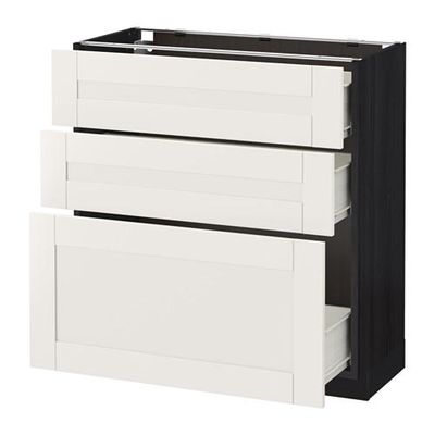МЕТОД / ФОРВАРА Напольный шкаф с 3 ящиками - 80x37 см, Сэведаль белый, под дерево черный МЕТОД / ФОРВАРА Напольный шкаф с 3 ящиками - 80x37 см, Сэведаль белый, под дерево черный