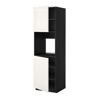 МЕТОД Высок шкаф д/духовки/2дверцы/полки - 60x60x200 см, Лаксарби белый, под дерево черный