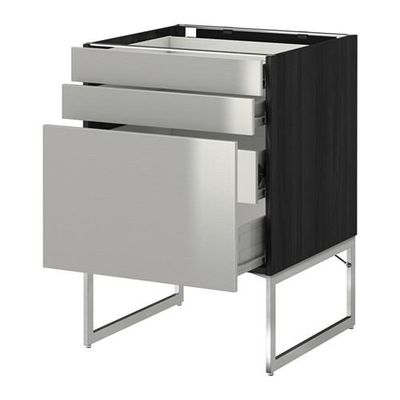 МЕТОД / ФОРВАРА Напольн шкаф 3фронт пнл/2низ/2ср ящ - 60x60x60 см, Гревста нержавеющ сталь, под дерево черный МЕТОД / ФОРВАРА Напольн шкаф 3фронт пнл/2низ/2ср ящ - 60x60x60 см, Гревста нержавеющ сталь, под дерево черный