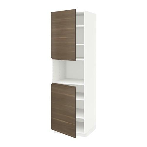 МЕТОД Выс шкаф д/СВЧ/2 дверцы/полки - белый, Воксторп под грецкий орех, 60x60x200 см