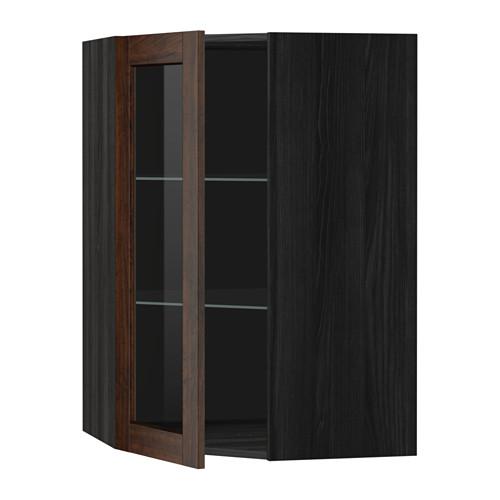 МЕТОД Углов навесн шк с полками/сткл дв - под дерево черный, Эдсерум под дерево коричневый, 68x100 см МЕТОД Углов навесн шк с полками/сткл дв - под дерево черный, Эдсерум под дерево коричневый, 68x100 см