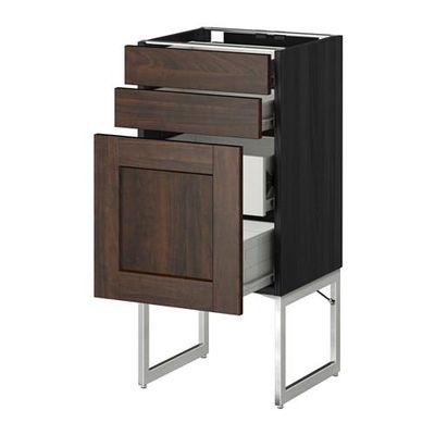 МЕТОД / ФОРВАРА Напольн шкаф 3фронт пнл/2низ/2ср ящ - 40x37x60 см, Эдсерум под дерево коричневый, под дерево черный