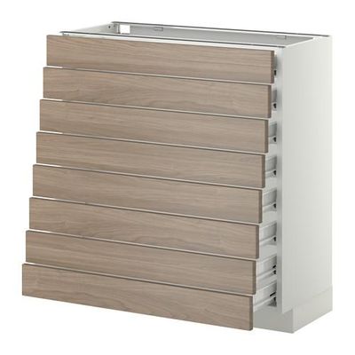 МЕТОД / ФОРВАРА Наполн шкаф 8 фронт/8 низк ящиков - белый, Брокхульт под грецкий орех светло-серый, 80x37 см