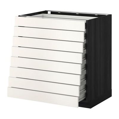 МЕТОД / ФОРВАРА Наполн шкаф 8 фронт/8 низк ящиков - 80x60 см, Веддинге белый, под дерево черный