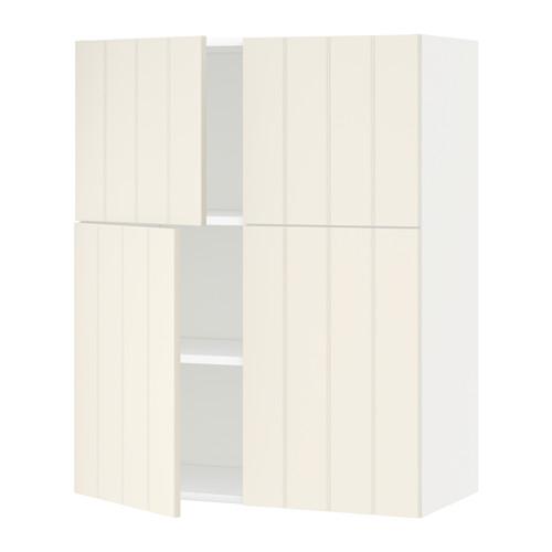 МЕТОД Навесной шкаф с полками/4дверцы - белый, Хитарп белый с оттенком