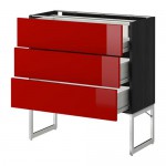 МЕТОД / ФОРВАРА Напольн шкаф 3фронт пнл/2низ/2ср ящ - 80x37x60 см, Рингульт глянцевый красный, под дерево черный МЕТОД / ФОРВАРА Напольн шкаф 3фронт пнл/2низ/2ср ящ - 80x37x60 см, Рингульт глянцевый красный, под дерево черный