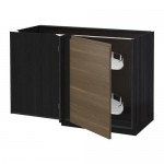 МЕТОД Угловой напол шкаф с выдвижн секц - под дерево черный, Воксторп под грецкий орех МЕТОД Угловой напол шкаф с выдвижн секц - под дерево черный, Воксторп под грецкий орех