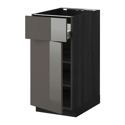 МЕТОД / ФОРВАРА Напольн шкаф с полкой/ящиком/дверью - под дерево черный, Рингульт глянцевый серый, 40x60 см МЕТОД / ФОРВАРА Напольн шкаф с полкой/ящиком/дверью - под дерево черный, Рингульт глянцевый серый, 40x60 см