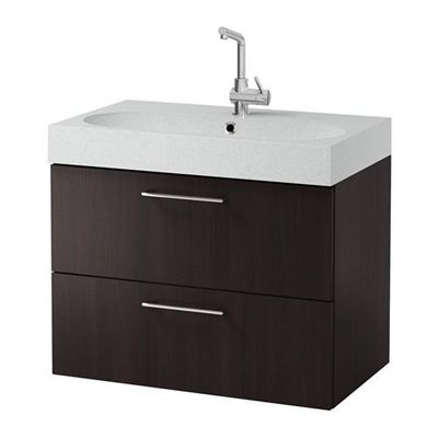 ГОДМОРГОН / БРОВИКЕН Шкаф для раковины с 2 ящ - черно-коричневый/светло-серый