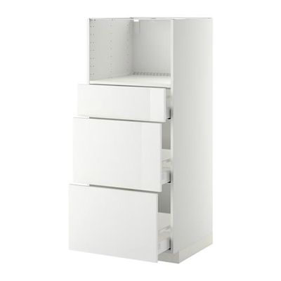 МЕТОД / МАКСИМЕРА Высокий шкаф д/СВЧ с 3 ящиками - Рингульт глянцевый белый, белый